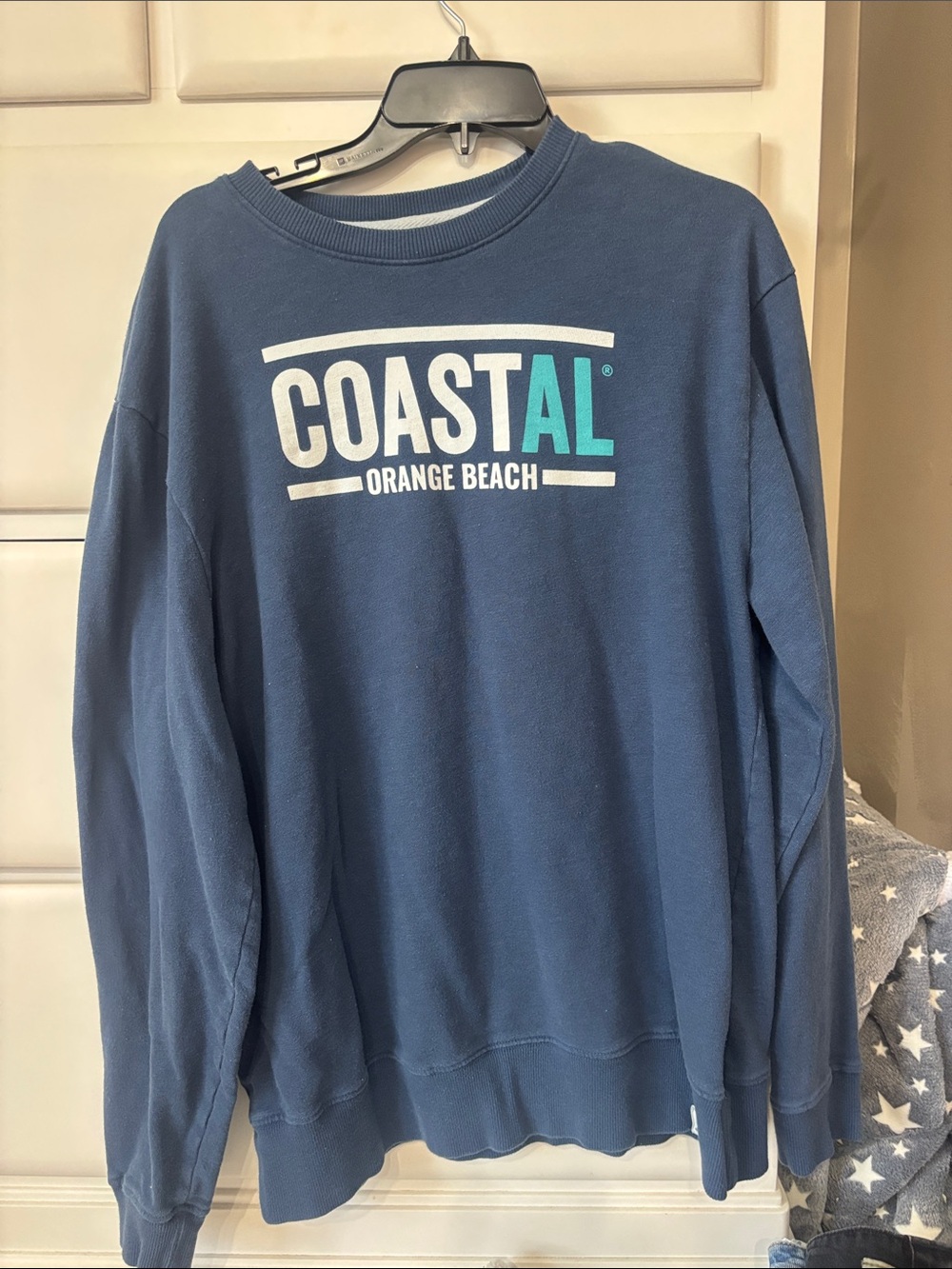League women’s Blue Crewneck Sweatshirt with White & Teal Logo